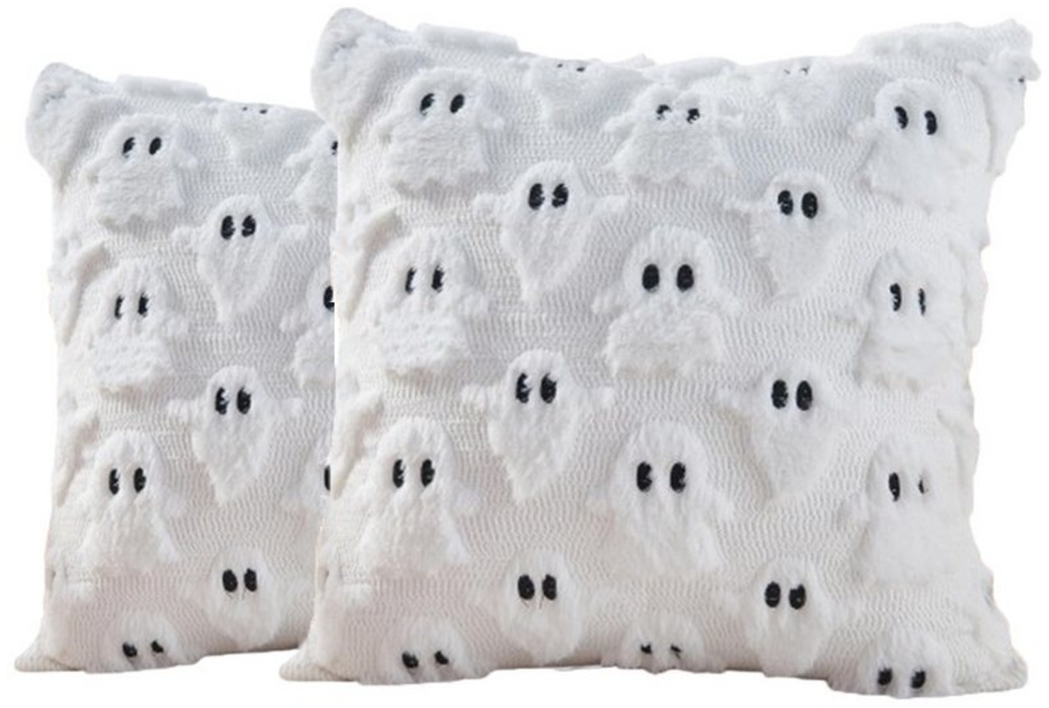 CLTYQ Kissenbezug Halloween Kissenbezug 45x45 cm – Geister Design, Schwarz, (2 Stück), aus weichem Plüsch-Kunstfell - Für herbstliche Heimdekoration Bild 1