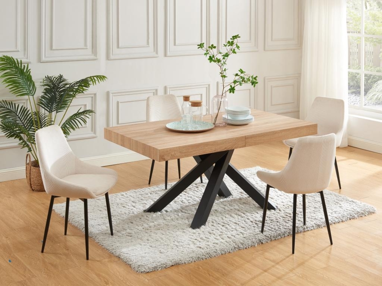 Vente-unique - Stuhl 2er-Set - Cord & Metall - Cremefarben - MASURIE Bild 1