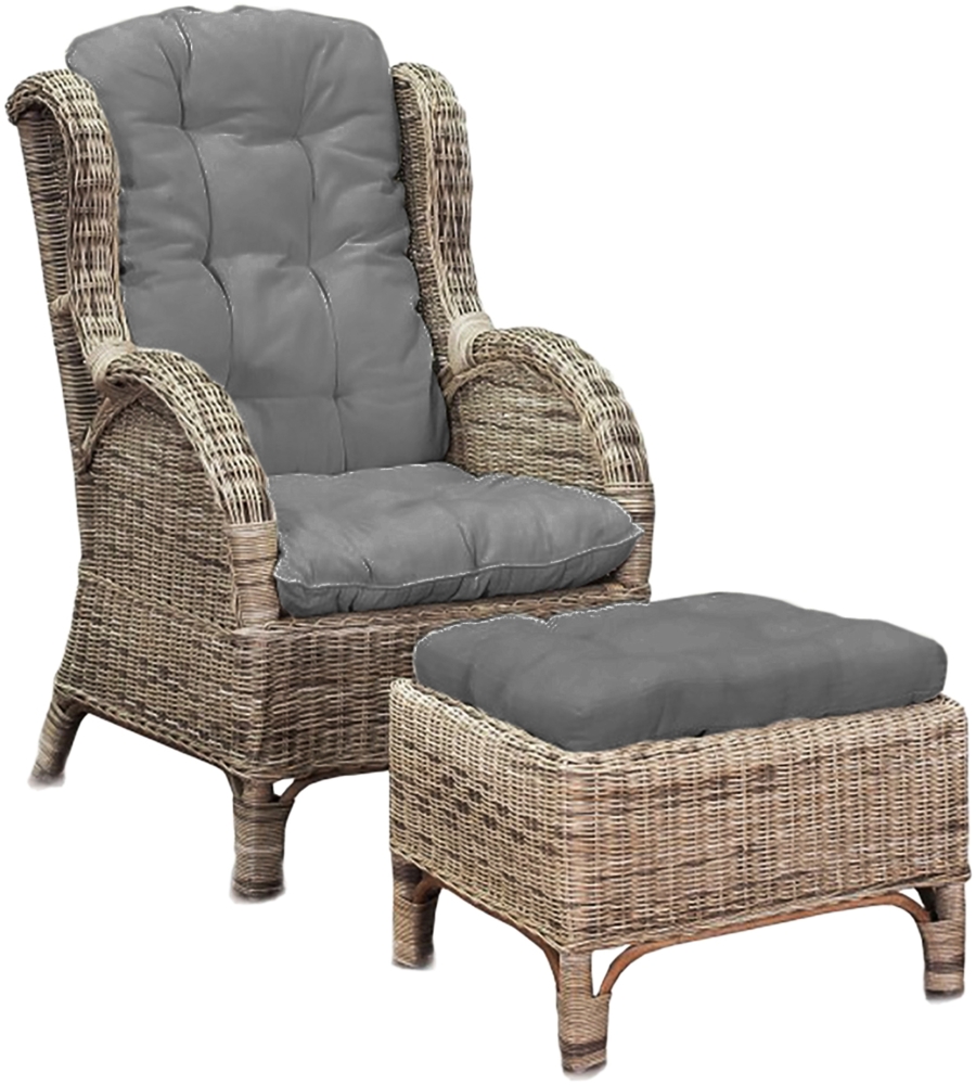 Rattan Relaxsessel mit Fußhocker inklusive Sitzpolster Dunkel Grau Bild 1