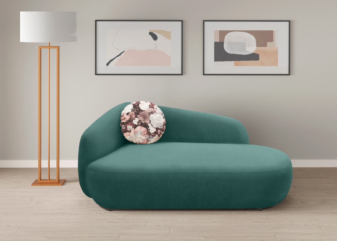 DOMO. collection Recamiere 700013, Liege mit Zierkissen, oval, Füße mit Filzgleitern, Chaiselongue, Sofa, Polstergarnitur, 183 x 105 x 75 (BxTxH), blau Bild 1