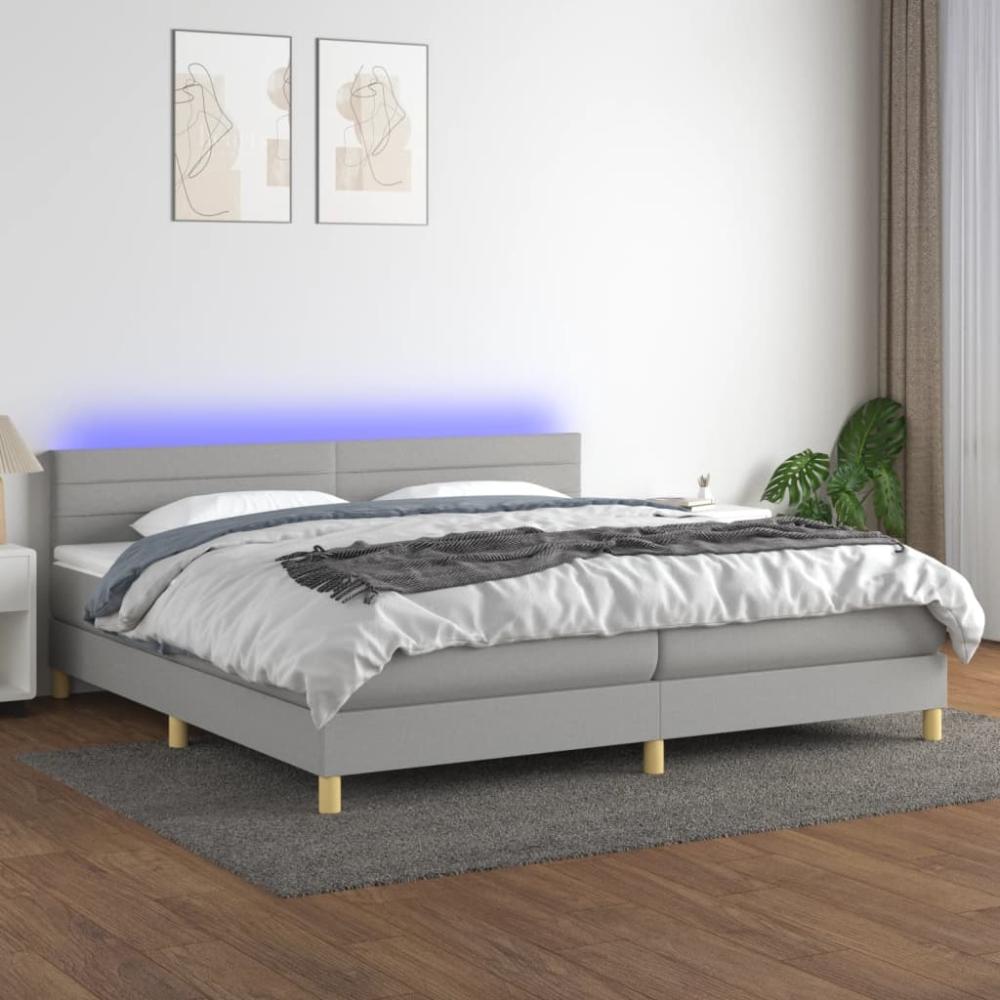 Boxspringbett mit Matratze & LED Stoff Hellgrau 200 x 200 cm, Härtegrad: H2 [3133821] Bild 1