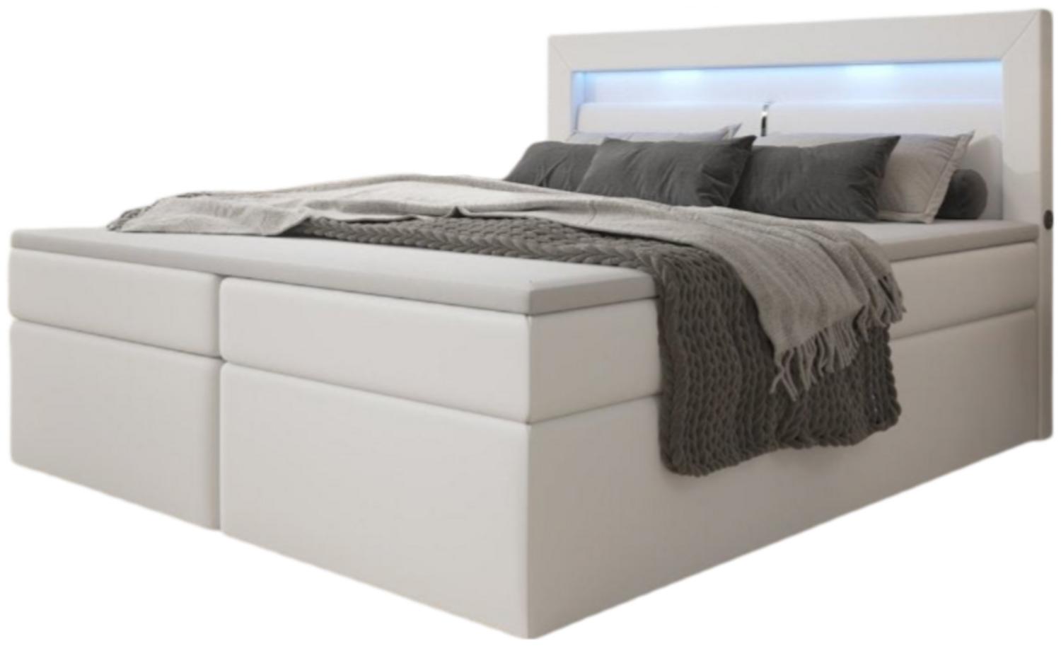 Boxspringbett Reposito mit LED, USB und Stauraum 160x200 Weiß H2 (bis 70kg) Bild 1