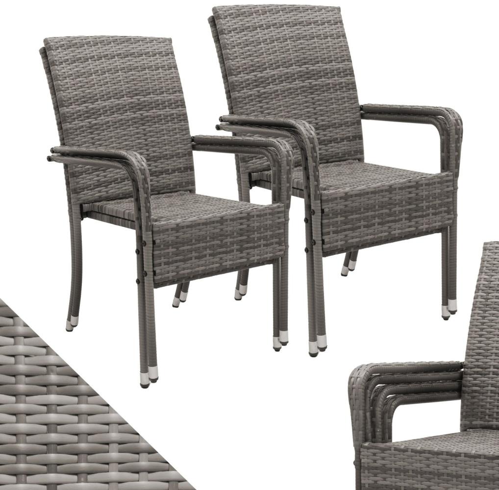 Juskys Polyrattan Gartenstühle Yoro 4er Set - mit Armlehnen & Rückenlehne - 4 Stühle stapelbar - Rattan Stuhl Garten - Stapelstuhl Grau-meliert Bild 1