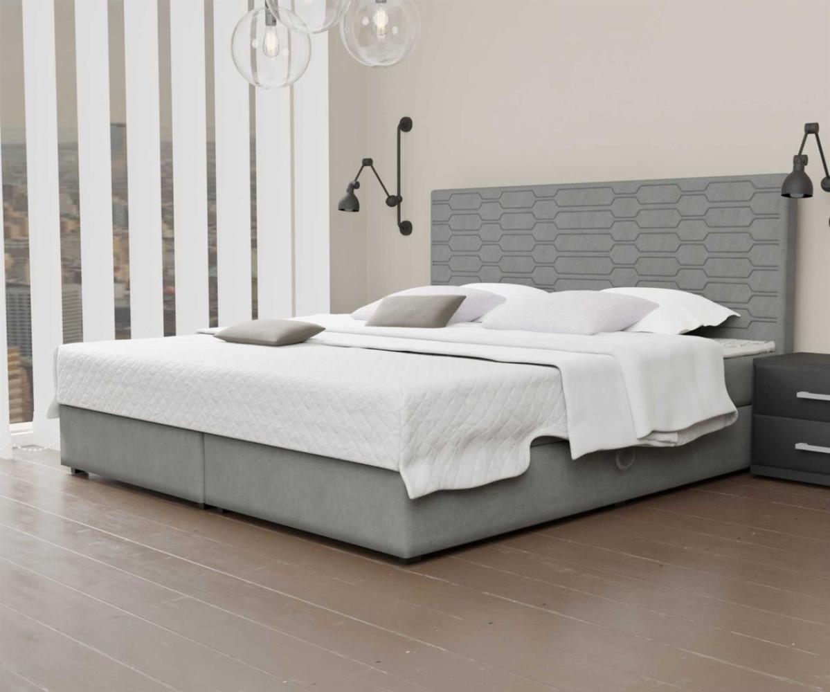 Boxspringbett Schlafzimmerbett OMERO 140x220cm Stoff Grau inkl. Bettkasten Bild 1