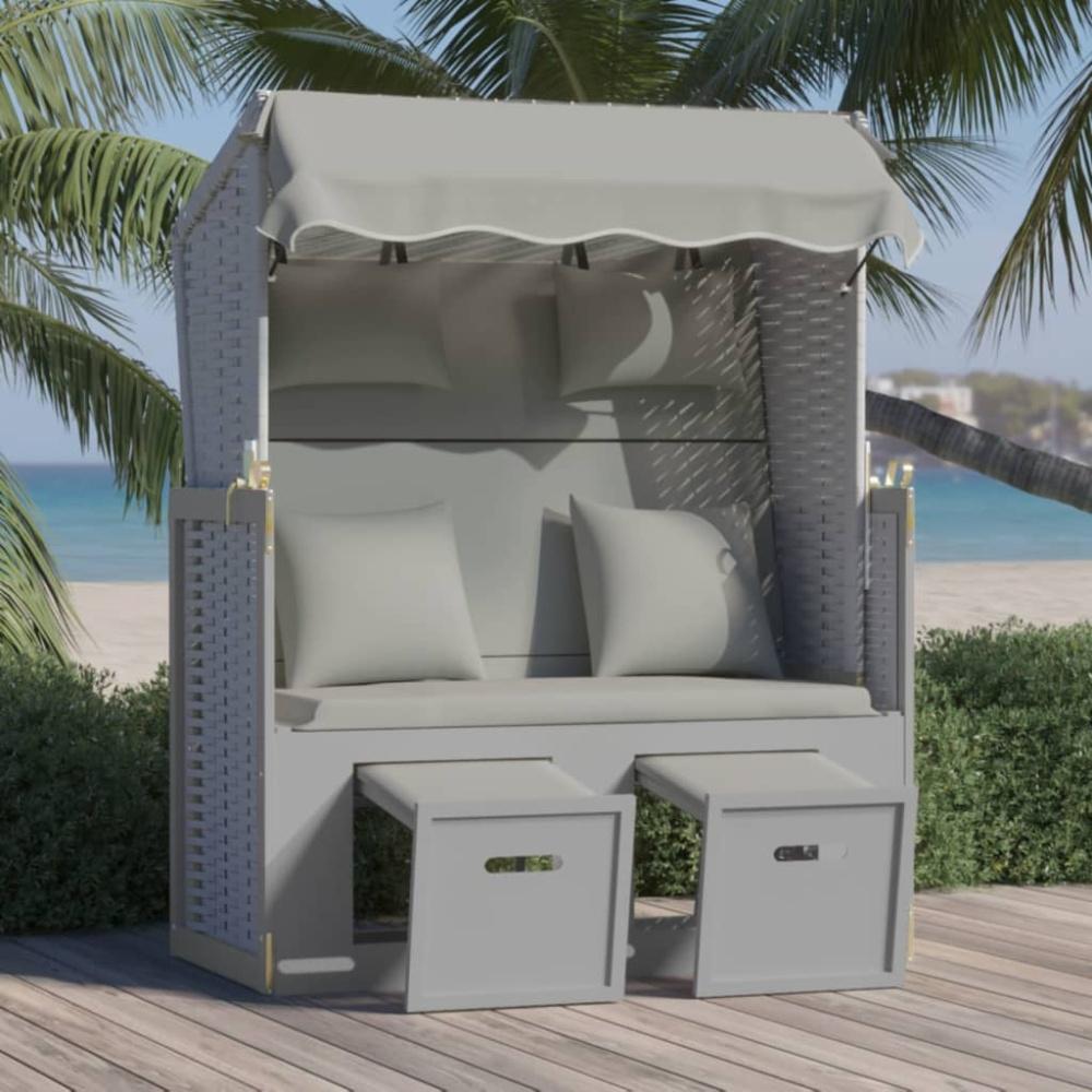 vidaXL Strandkorb mit Kissen Poly Rattan und Massivholz Grau 318659 Bild 1