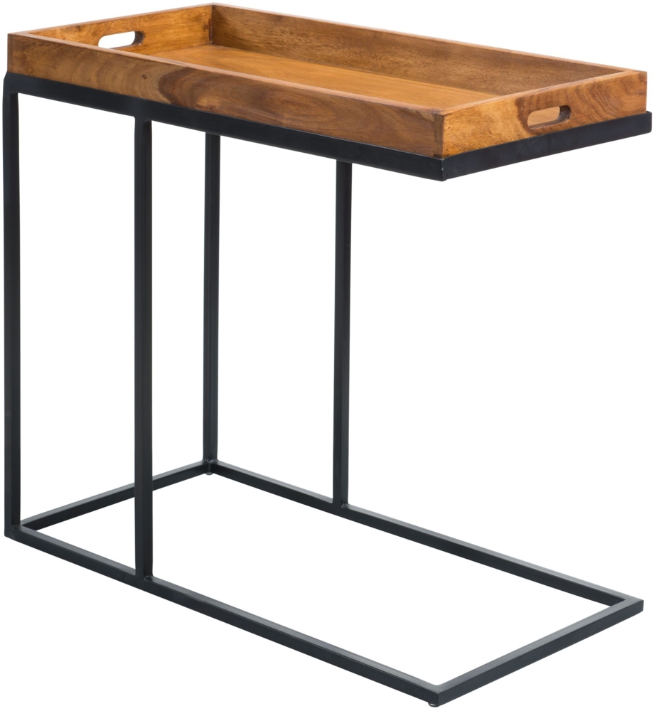 Beistelltisch WL5.667 Sheeshamholz 70 x 65 x 34 cm mit Metallgestell, Design TV-Tray Tabletttisch Wohnzimmer, Kleiner Serviertisch Naturholz, Abstelltisch Holz Metall Tablett Bild 1