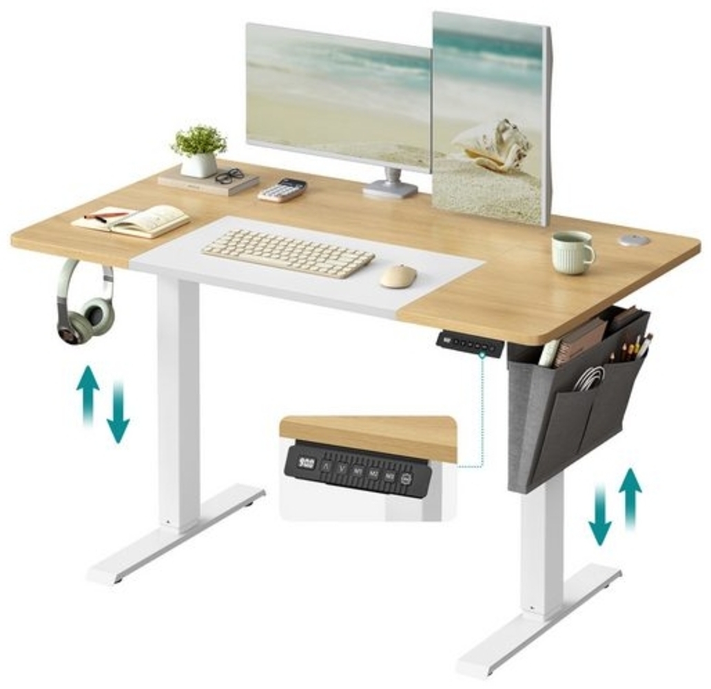 Songmics Höhenverstellbarer Schreibtisch elektrisch, Memory-Funktion mit 4 Höhen, pastellgelb-basisweiß, 60x120 x (72-120) cm Bild 1