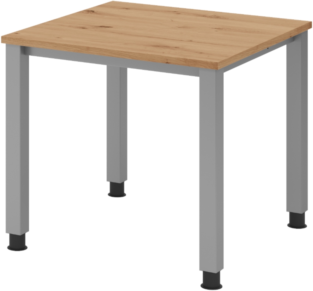 bümö manuell höhenverstellbarer Schreibtisch 80x80 cm in Asteiche - PC Tisch höhenverstellbar & klein, höhenverstellbarer Tisch Büro, kleiner Computertisch verstellbar, Q-Serie, QS-08-R Bild 1