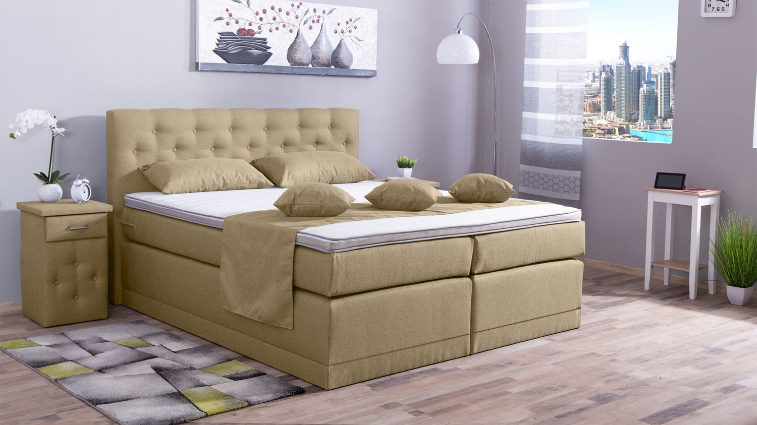 Meisterbetten Boxspringbett Babo 100x220 in WT-Sahara, Matratzenbezug Nano, Komfortschaum-Topper Bild 1