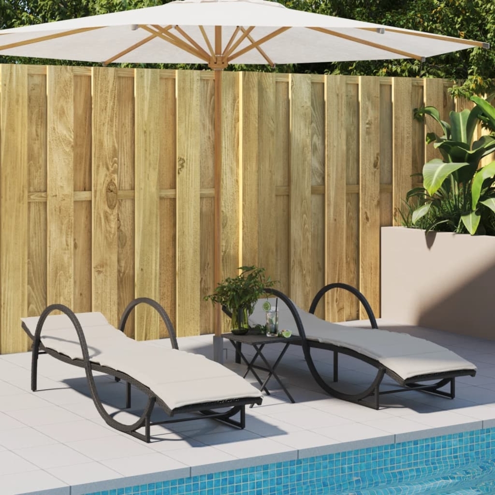 vidaXL Sonnenliegen 2 Stk. mit Auflagen Schwarz Poly Rattan 3277307 Bild 1