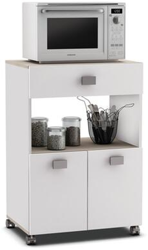 Küchenwagen >Romarin< in Akazie/matt weiss - 60x88x41cm (BxHxT) Bild 1