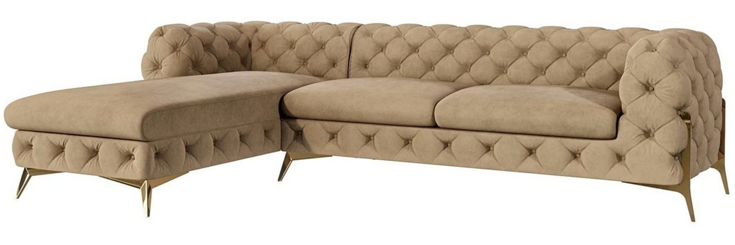 S-Style Möbel Ecksofa mit Ottomane Chesterfield Ashley mit Goldene Metall Füßen, Ottomane links oder rechts bestellbar, mit Wellenfederung Bild 1