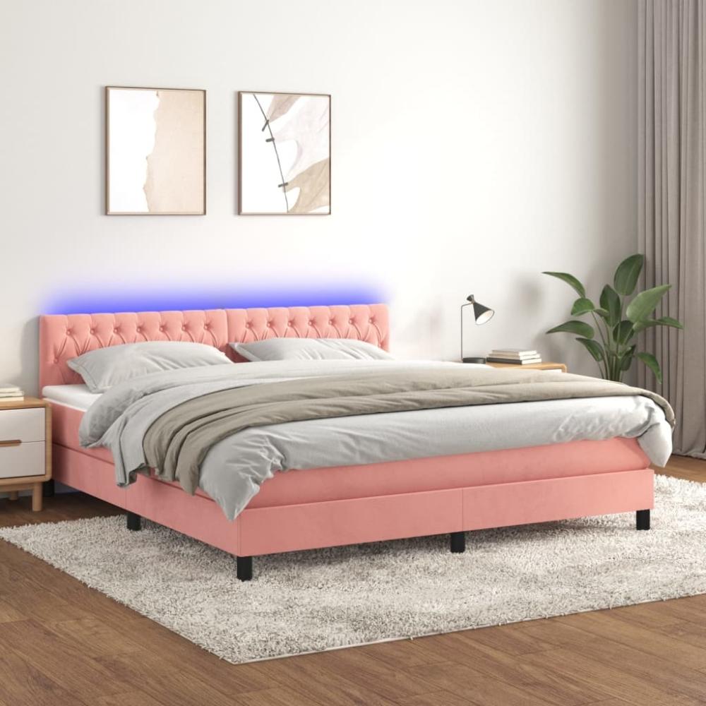 vidaXL Boxspringbett mit Matratze & LED Rosa 180x200 cm Samt 3134602 Bild 1