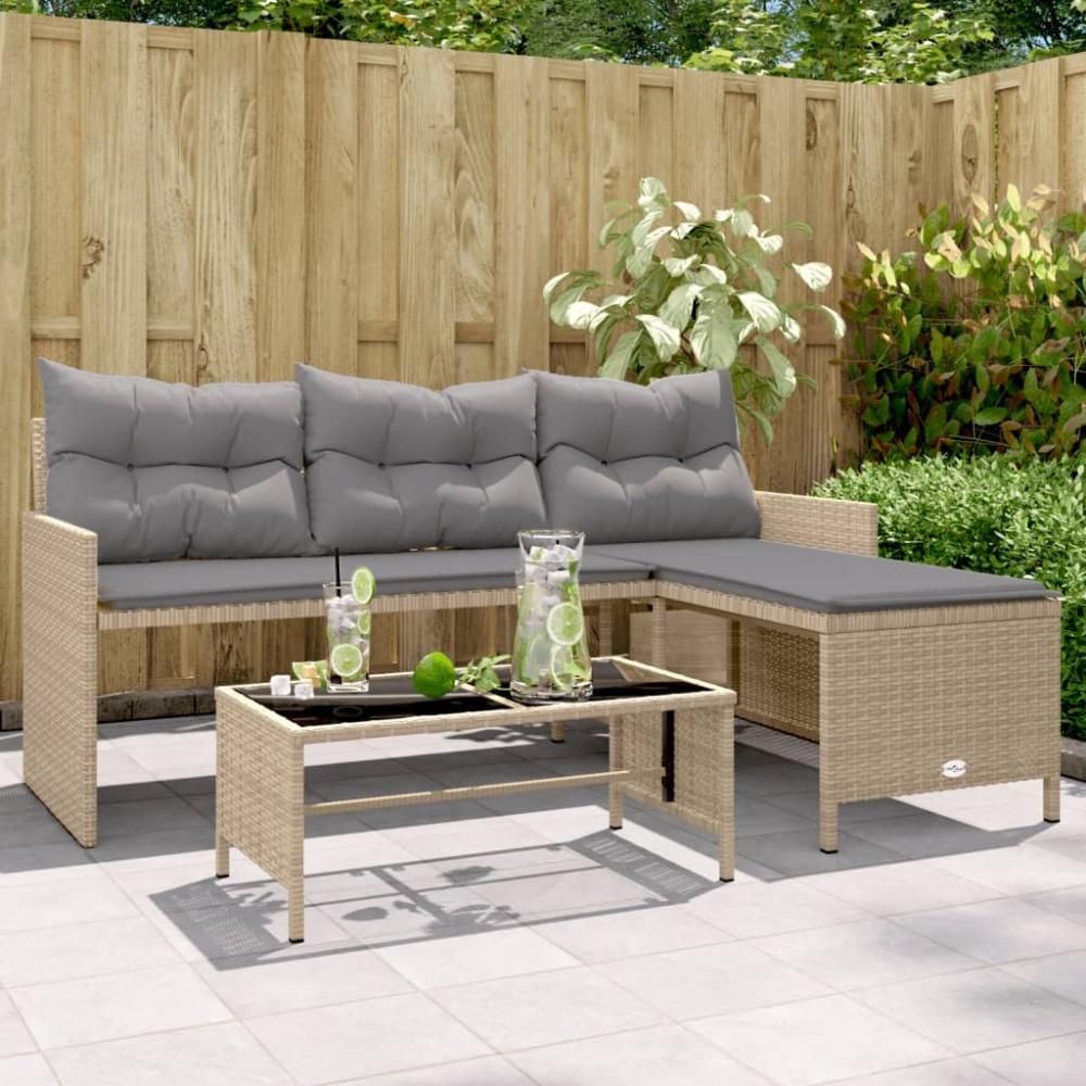 vidaXL Gartensofa in L-Form mit Tisch und Kissen Beige Poly Rattan 365576 Bild 1