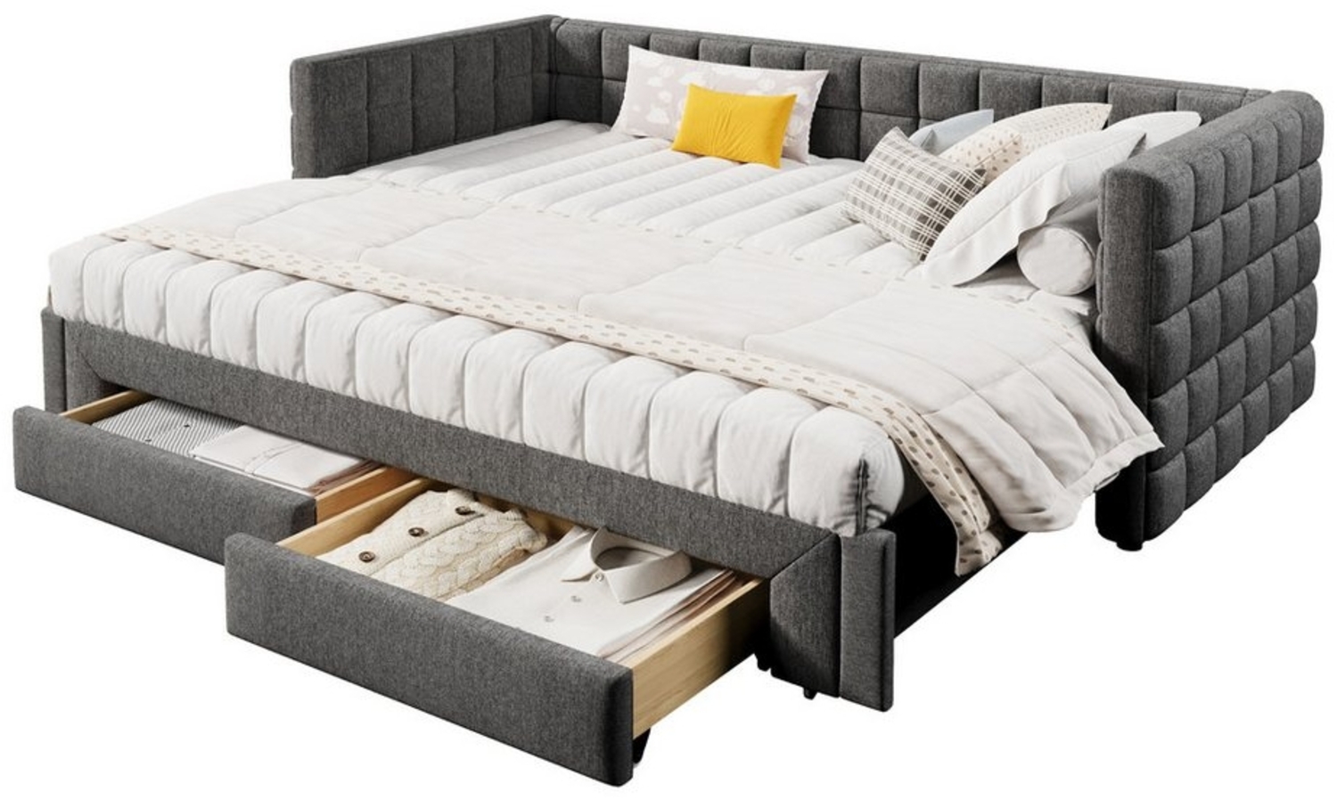 REDOM Daybett Sofabett,mit 2 Schubladen (Luxuriöses Samt Daybett 90x200 cm, ausziehbar auf 180 cm mit quadratischer Rückenlehne und 2 Schubladen), ohne Matratze Bild 1