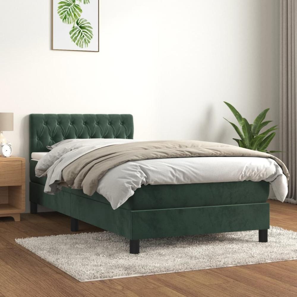 vidaXL Boxspringbett mit Matratze Dunkelgrün 100x200 cm Samt 3141470 Bild 1