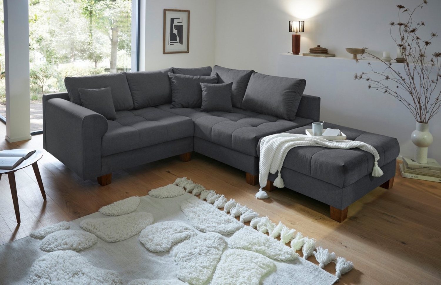 Home affaire Ecksofa Rice L-Form, B: 216 cm, Set, Set: Sofa & Hocker, mit 3 Zierkissen, Federkern Bild 1