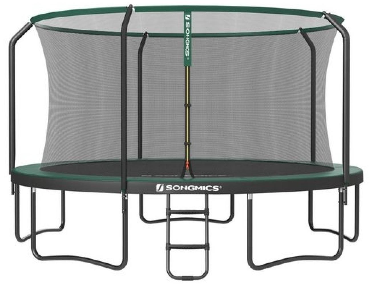 Songmics Trampolin mit Sicherheitsnetz, Stangen, Randabdeckung, Leiter und Stahlrahmen, schwarz-dunkelgrün, Ø 427 cm Bild 1