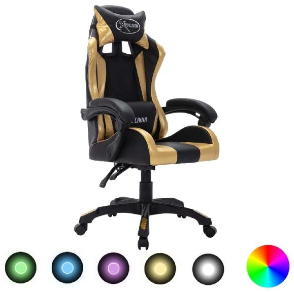 vidaXL Gaming-Stuhl mit RGB LED-Leuchten Gold und Schwarz Kunstleder 287998 Bild 1