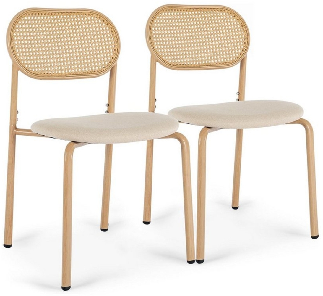 FUROKOY Esszimmerstuhl Rattanstuhl 2er Set, Moderner Küchenstühle mit Rattan Rückenlehne, Polsterstühle für Esszimmer, Balkon, Restaurant, Kunstleder, Holzfarbe Bild 1