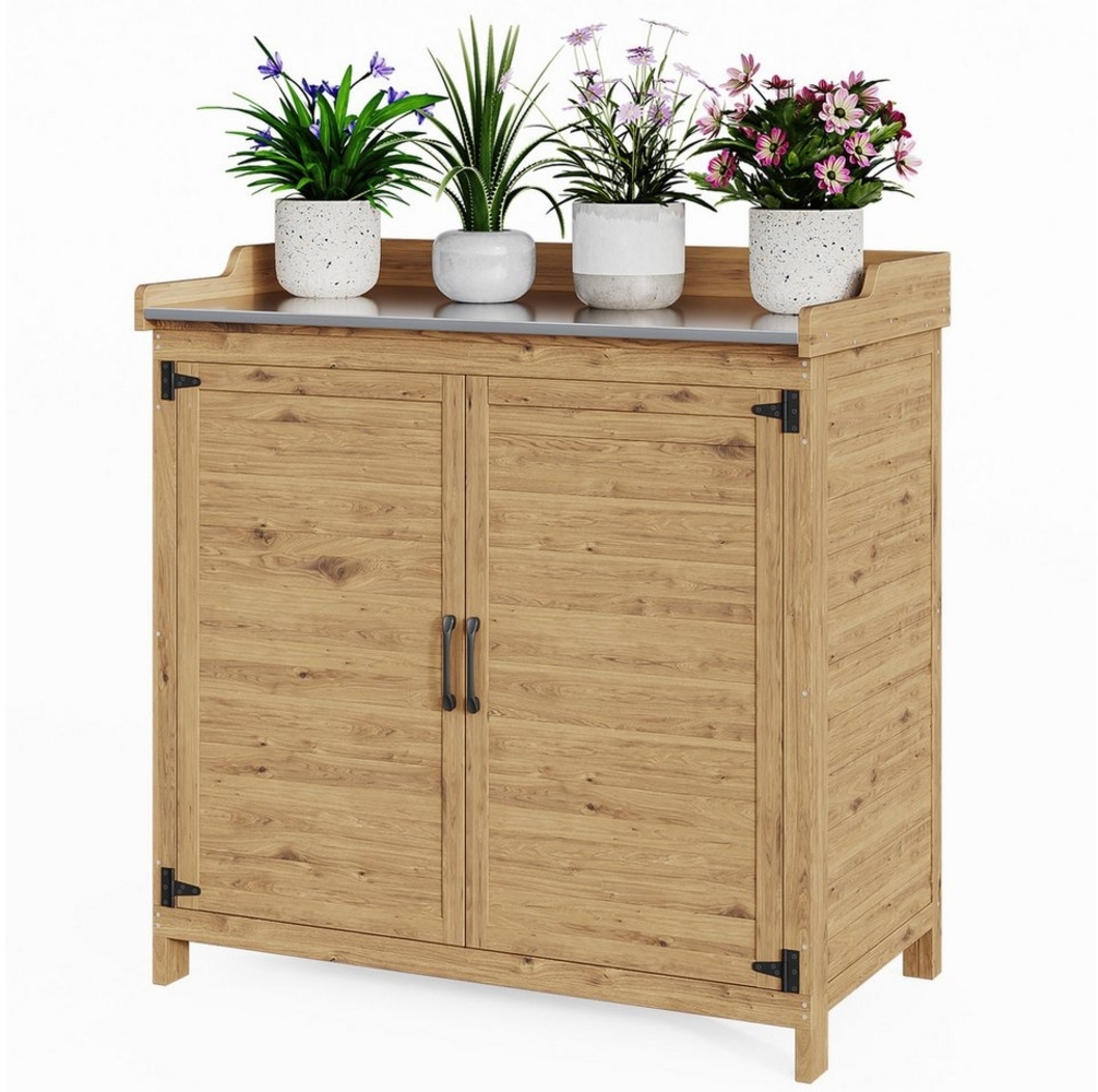 Bealife Garten-Geräteschrank Gerätehaus Geräteschrank, mit Arbeitsplatte, Asphaltdach, 98 x 48 x 95 cm,Natur, grau erhältlich Bild 1