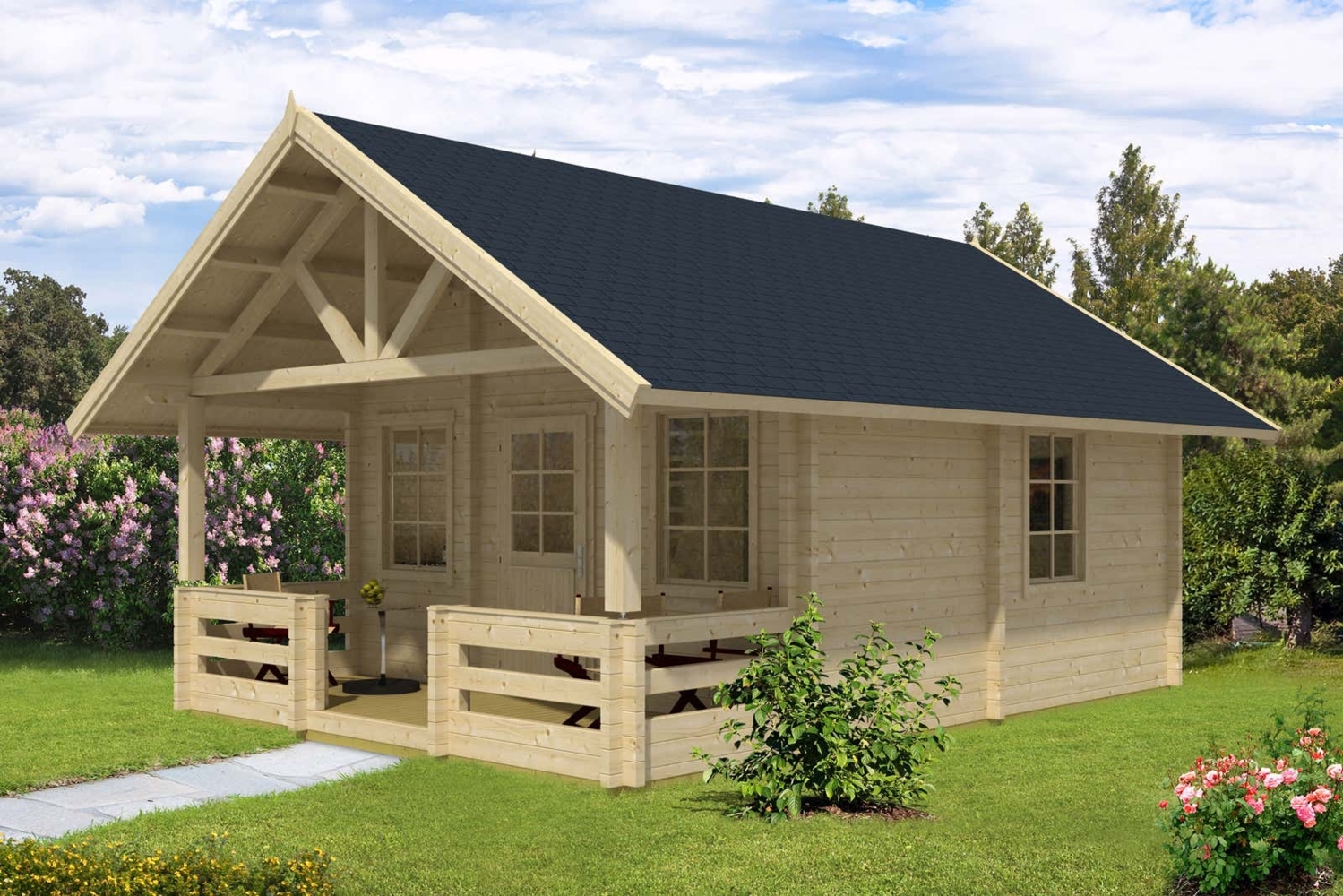 Alpholz Garten-und Freizeithaus Lillehammer ISO Blockhaus aus Holz in Pinie Holzhaus mit 70 mm Wandstärke inklusive Terrasse inklusive Schlafboden Blockbohlenhaus mit Montagematerial Bild 1