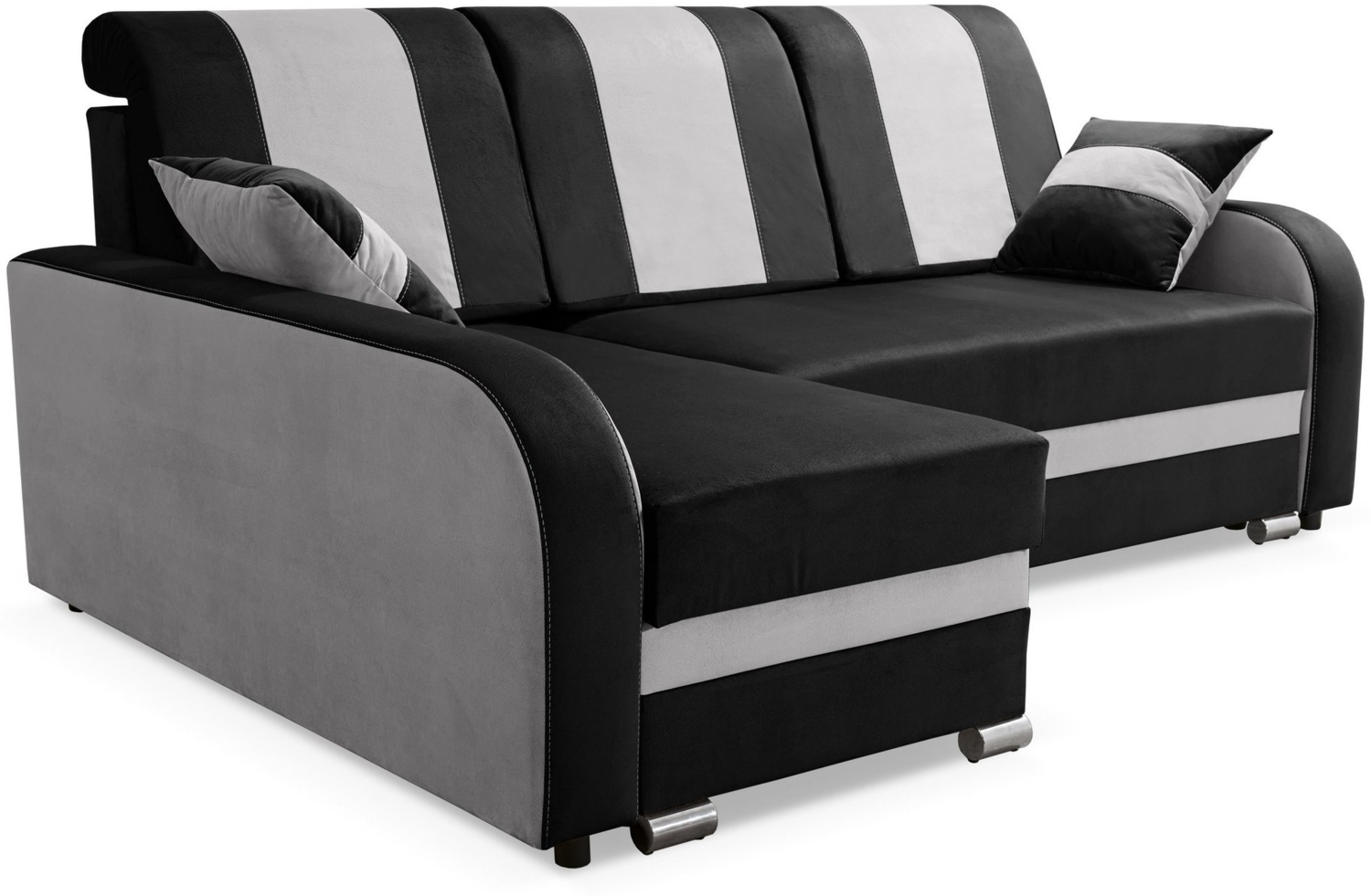 robin 'BARI' Ecksofa mit Schlaffunktion und Kissen, hochelastischer Schaumstoff schwarz / silber, 230 x 165 x 102 cm Bild 1