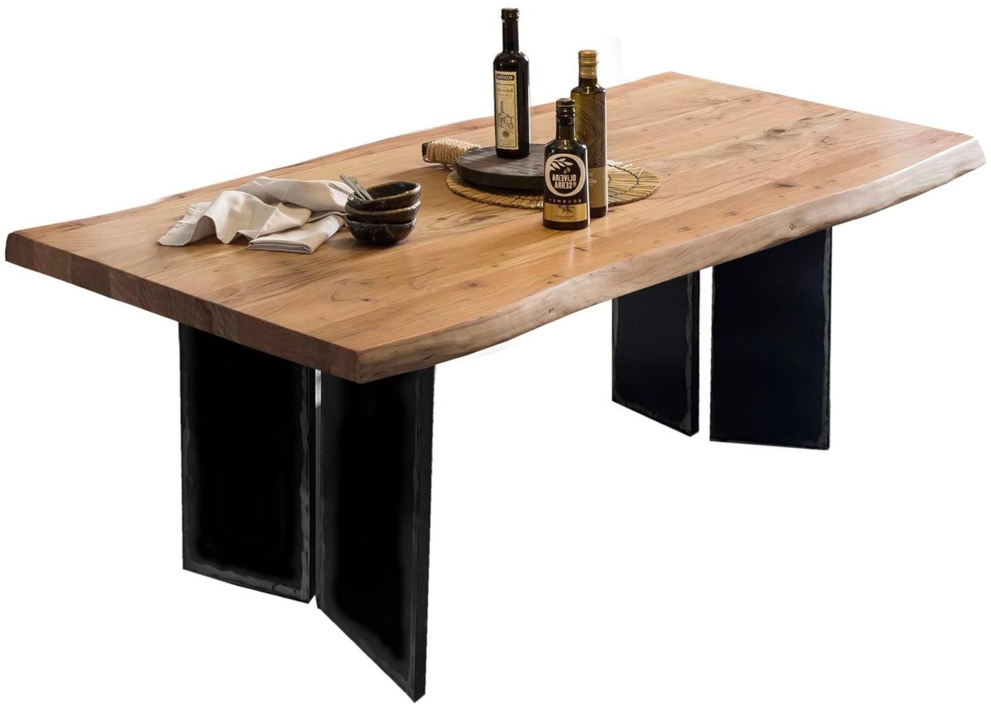 Esstisch TOPS & TABLES 100 x 180 x 77 cm Akazie Metall Natur Schwarz Bild 1