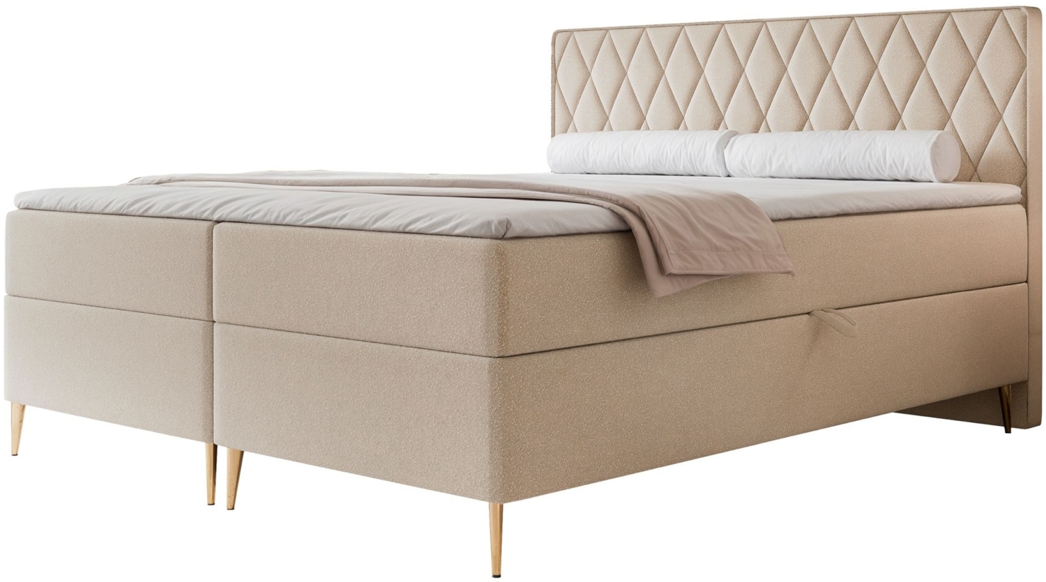 Selsey 'Caresso' Boxspringbett mit Bonellmatratze, Topper, Chenille, beige, 160x200 cm Bild 1