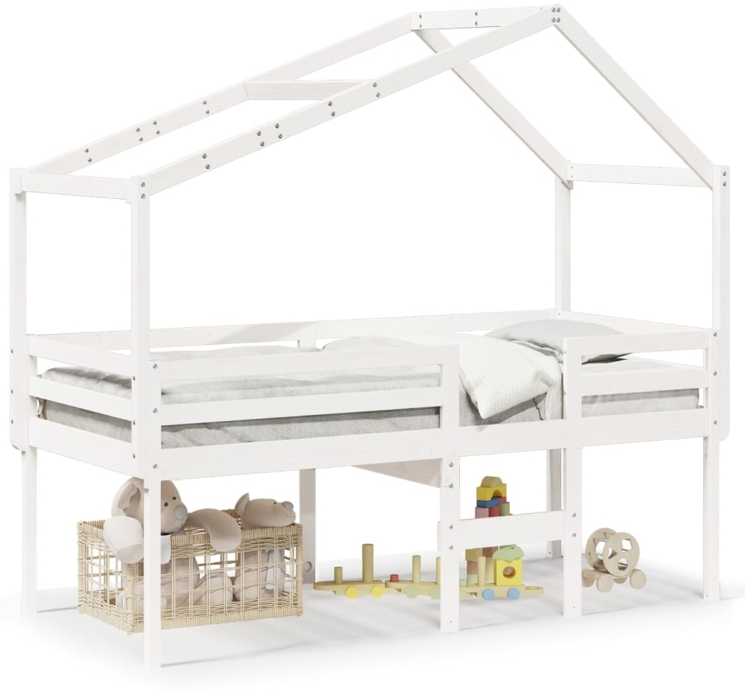 vidaXL Hochbett mit Dach Weiß 90x190 cm Massivholz Kiefer 3282059 Bild 1