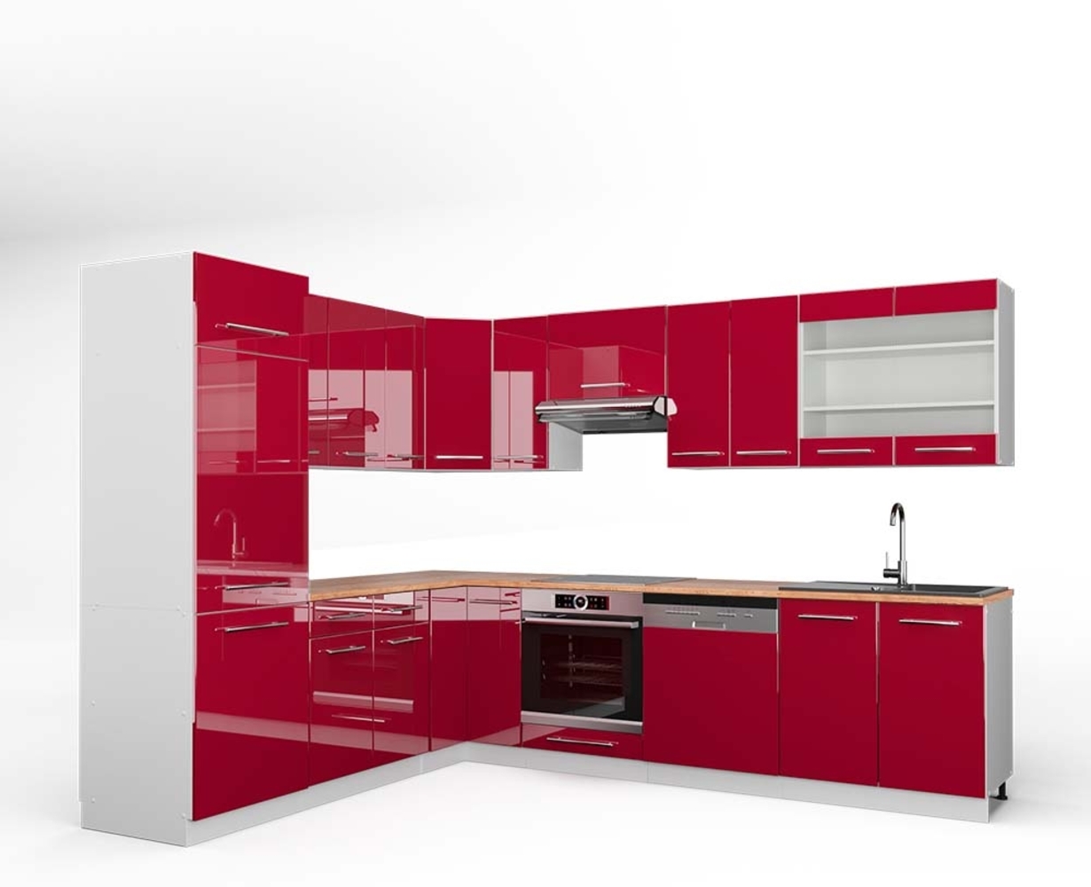 Eckküche Fame-Line Bordeaux Hochglanz/Weiß 287 x 60 cm , AP Eiche Vicco Bild 1