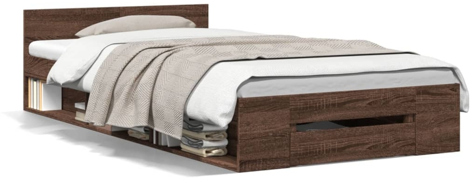 vidaXL Bettgestell mit Schublade Braun Eiche 90x190 cm Holzwerkstoff 3280789 Bild 1
