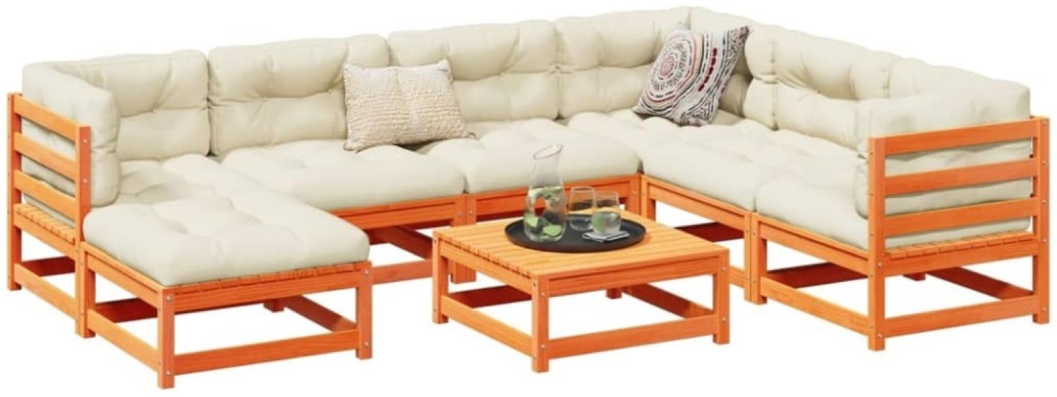 vidaXL 8-tlg. Garten-Sofagarnitur mit Kissen Wachsbraun Kiefernholz 3299557 Bild 1