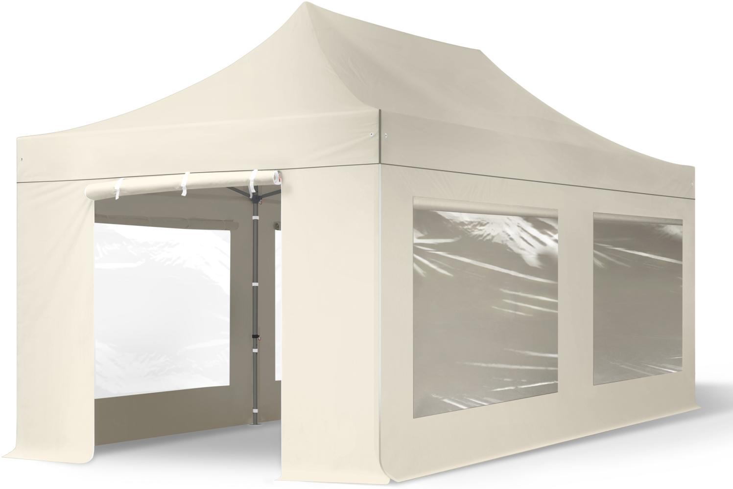 3x6 m Faltpavillon, PREMIUM Stahl 40mm, Seitenteile mit Panoramafenstern, creme Bild 1