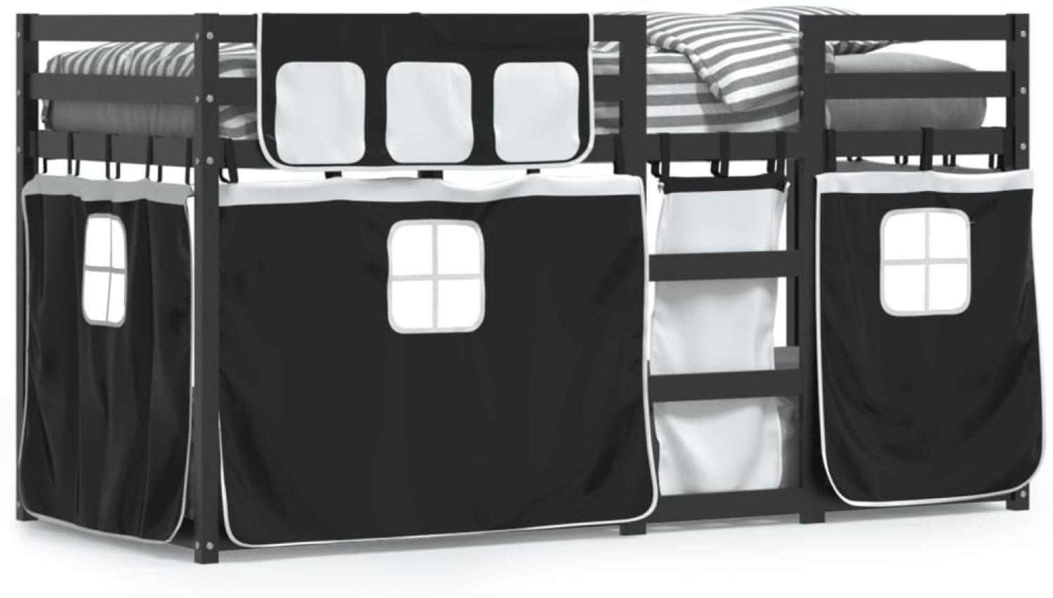 vidaXL Etagenbett mit Vorhängen Weiß Schwarz 90x200 cm Kiefernholz 3283868 Bild 1