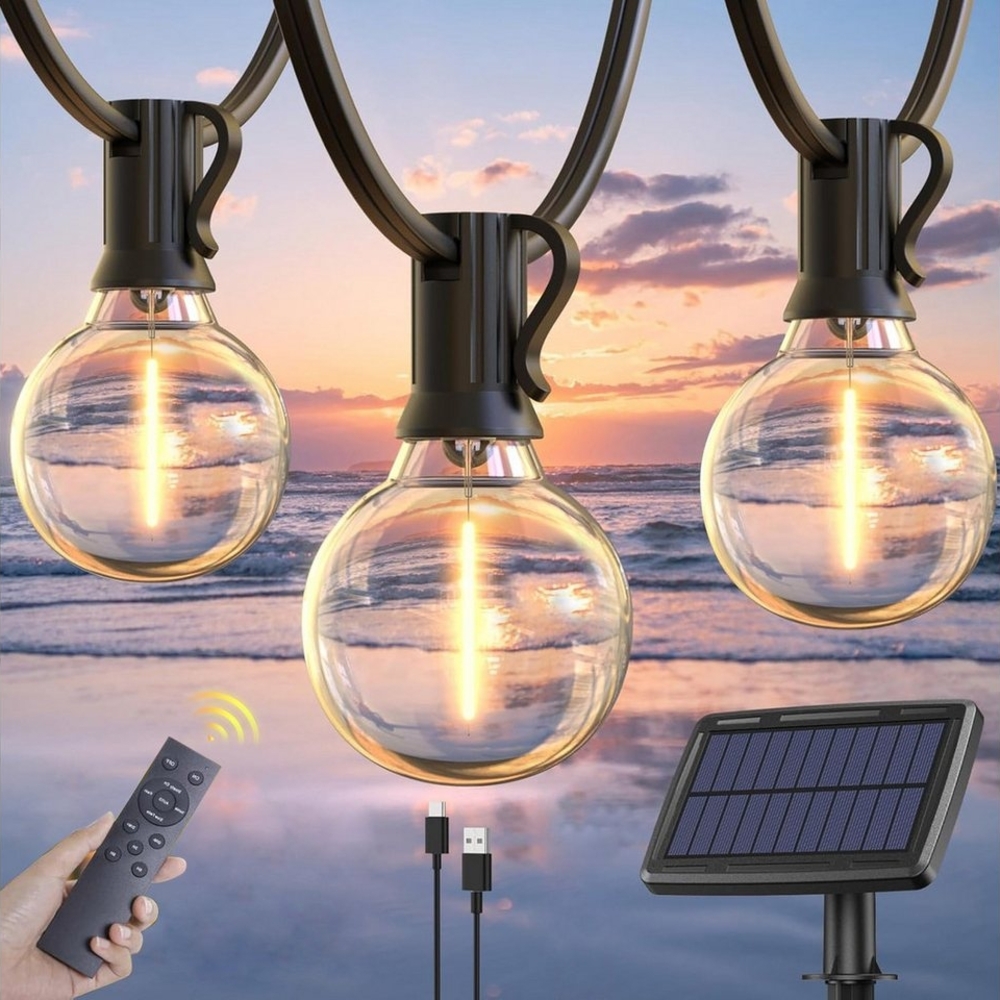 Elegear Lichterkette outdoor 19m LED lampen balkon, lichterketten außen, gartenleuchten, 30-flammig, Solarlampen Außen, Solar Lichterkette mit Fernbedienung/Dimmbar/Timer Bild 1