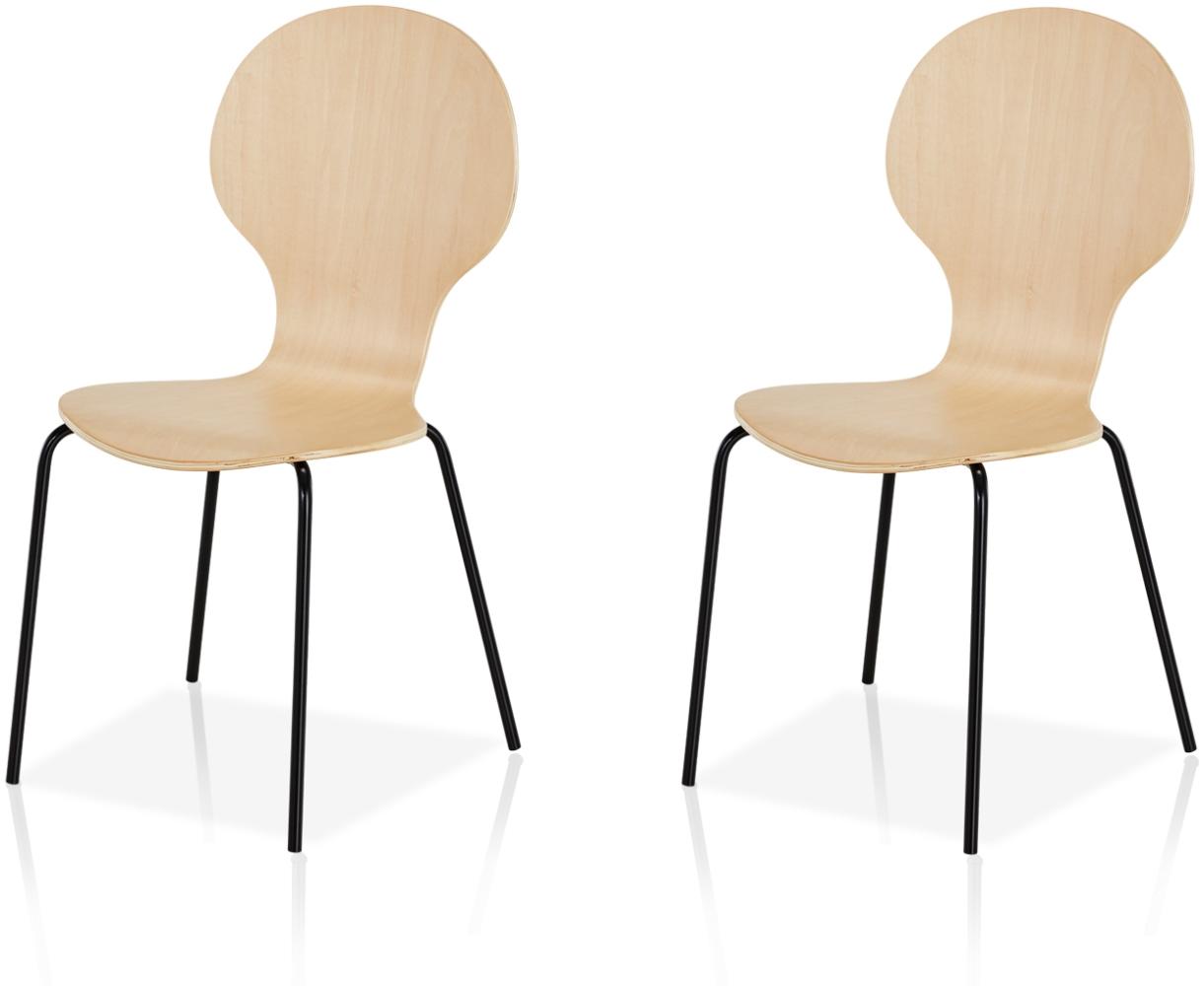 KHG 2er Set Stapelstühle Esszimmerstuhl Stuhl aus Schichtholz mit Birke-Dekor - Sitzhöhe 45 cm, Stuhlbeine aus Metall - stapelbar auch für Gastronomie geeignet Bild 1