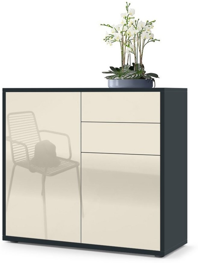 Vladon Sideboard Ben, Kommode mit 2 Türen und 2 Schubladen, Schwarz matt/Creme Hochglanz (79 x 74 x 36 cm) Bild 1