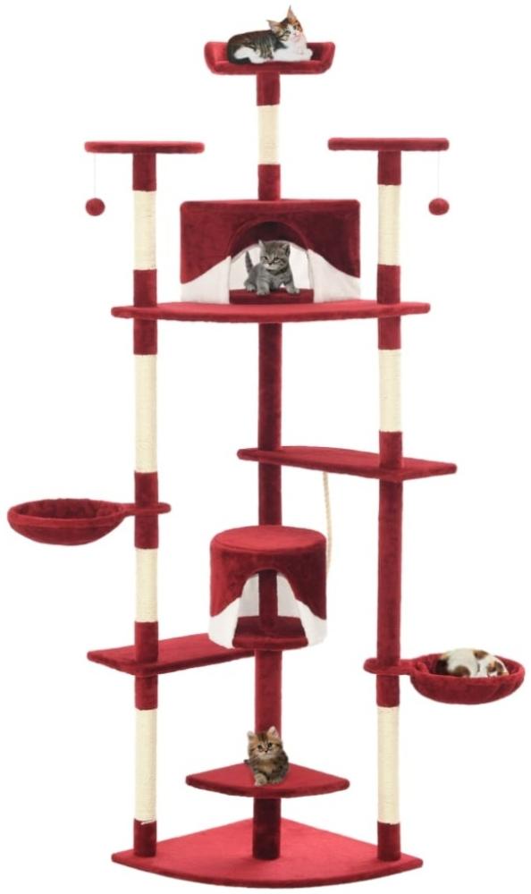 vidaXL Katzen-Kratzbaum mit Sisal-Kratzsäulen 203 cm Rot und Weiß Bild 1