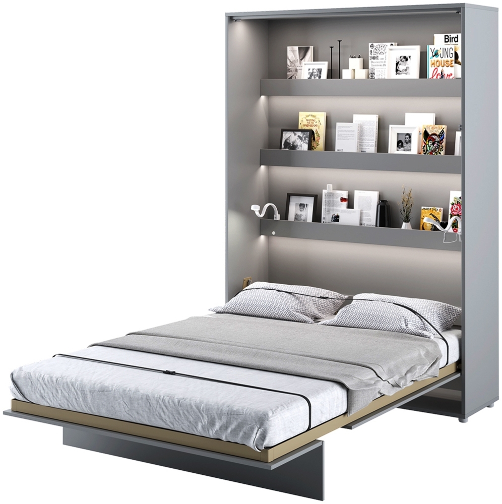 MEBLINI Schrankbett Bed Concept - BC-01 - 140x200cm Vertikal - Grau Matt mit Matratze - Wandbett mit Lattenrost - Klappbett mit Schrank - Wandklappbett - Murphy Bed - Bettschrank Bild 1