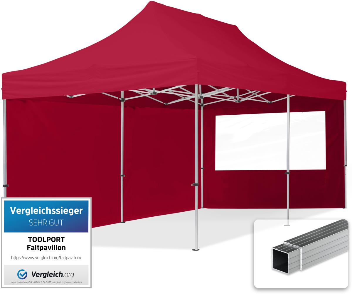 3x6 m Faltpavillon, ECONOMY Alu 32mm, Seitenteile mit Panoramafenstern, rot Bild 1