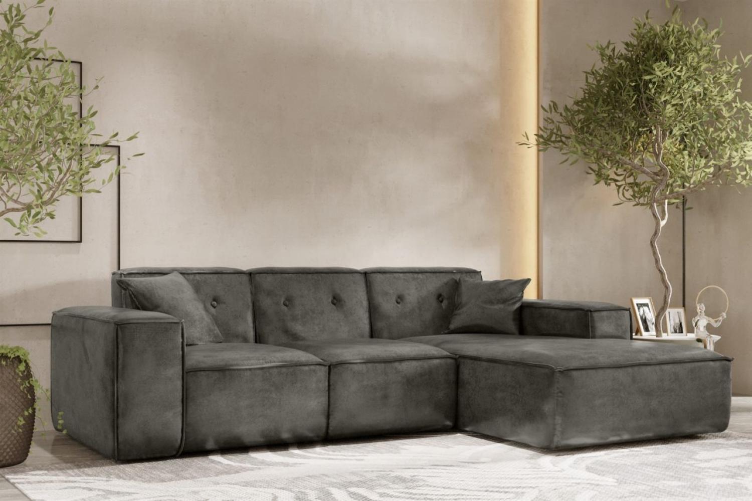 Ecksofa Designersofa CESINA Stoff Gobi (Vintage Look) Anthrazit Ottomane Rechts Bild 1