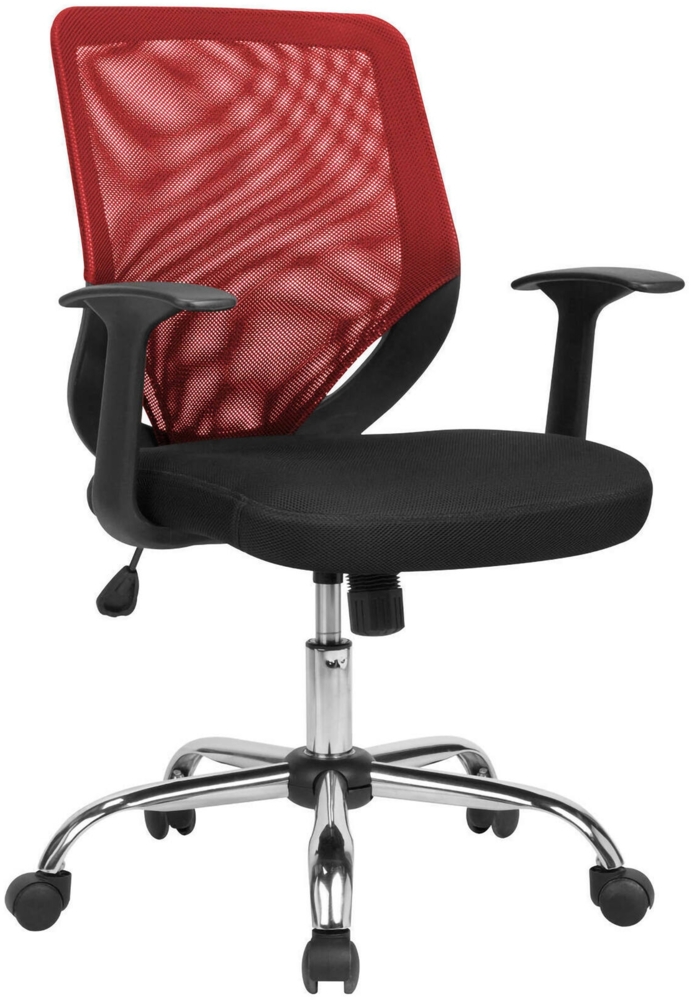 Dmora Stuhl mit Rädern Baradili, Executive-Netzsessel mit Armlehnen, ergonomischer Bürositz, 60x54h90/98 cm, Schwarz und Rot Bild 1