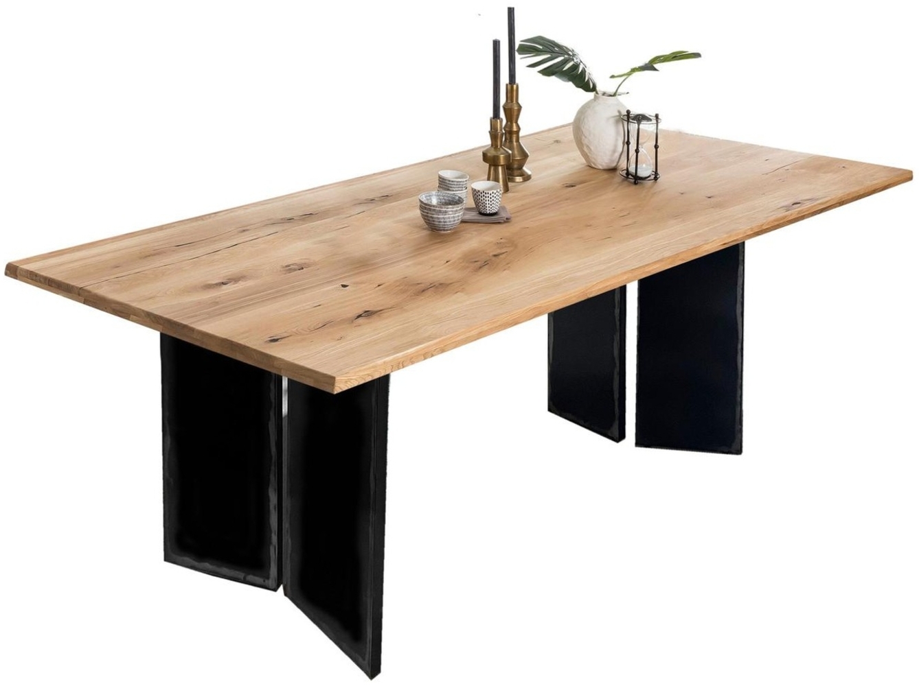 Esstisch TOPS & TABLES 100 x 220 x 77 cm Wildeiche Metall Geölt Schwarz Bild 1