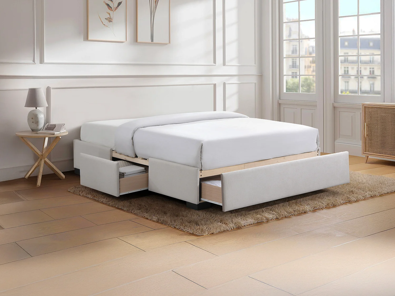 Vente-unique - Bettgestell mit Schubladen 180 x 200 cm - Stoff - Beige - KOLANE von YSMÉE Bild 1