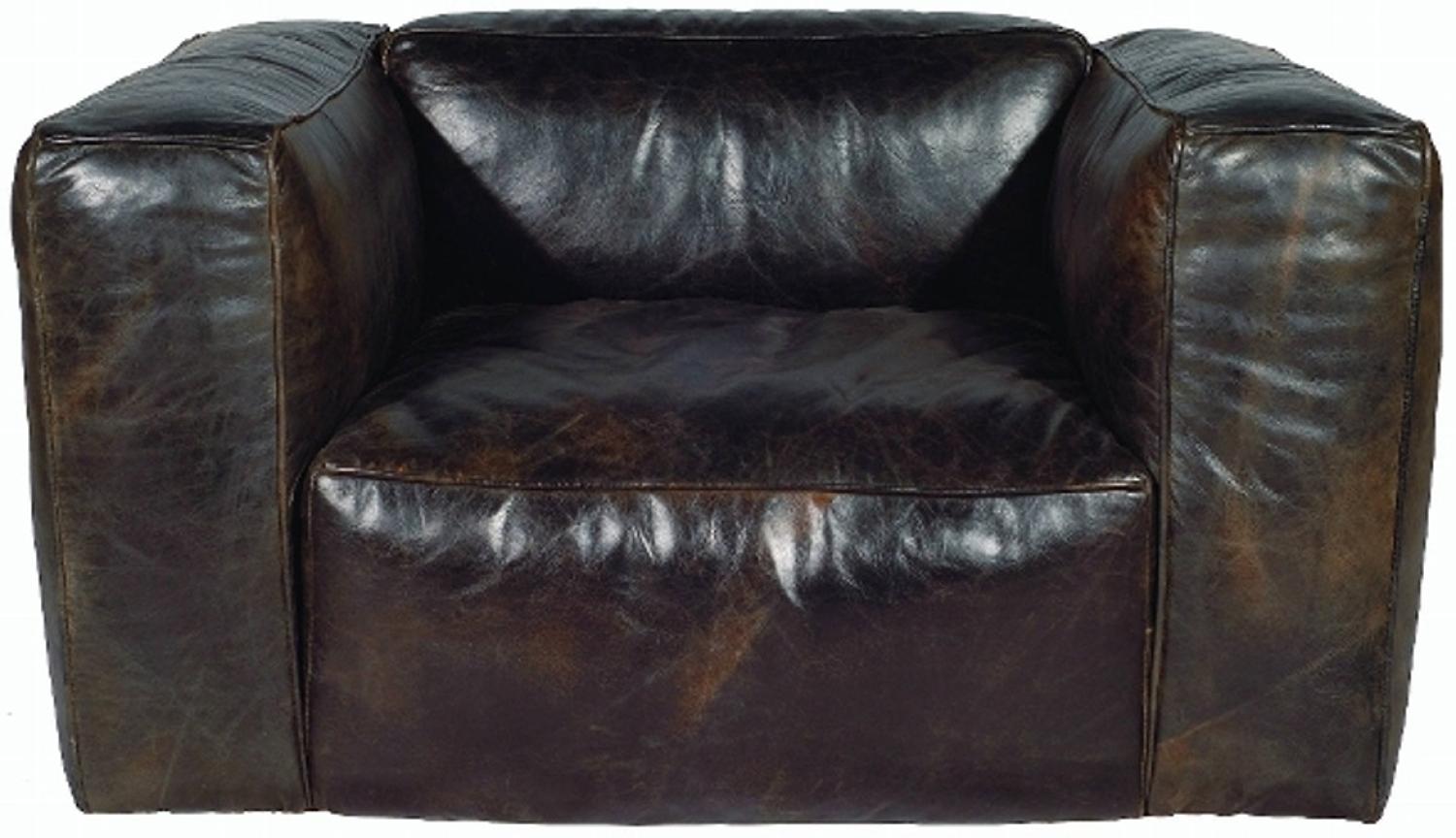 Casa Padrino Echtleder Wohnzimmer Sessel Vintage Cigar 124 x 110 x H. 67 cm - Luxus Wohnzimmermöbel Bild 1