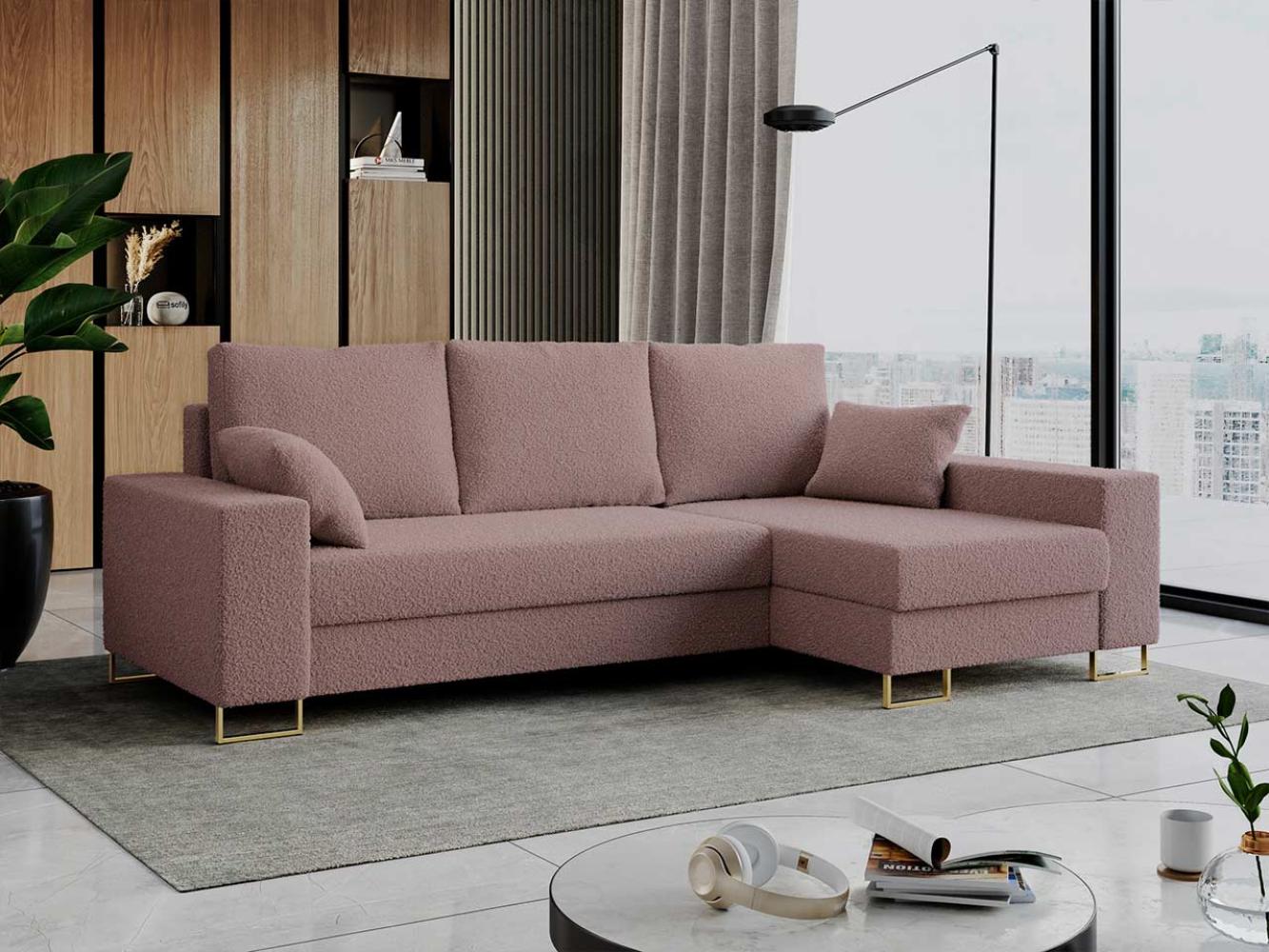 Ecksofa mit Schlaffunktion L-Form mit Bettkasten - DORIAN-Non - Rosa Boucle Bild 1