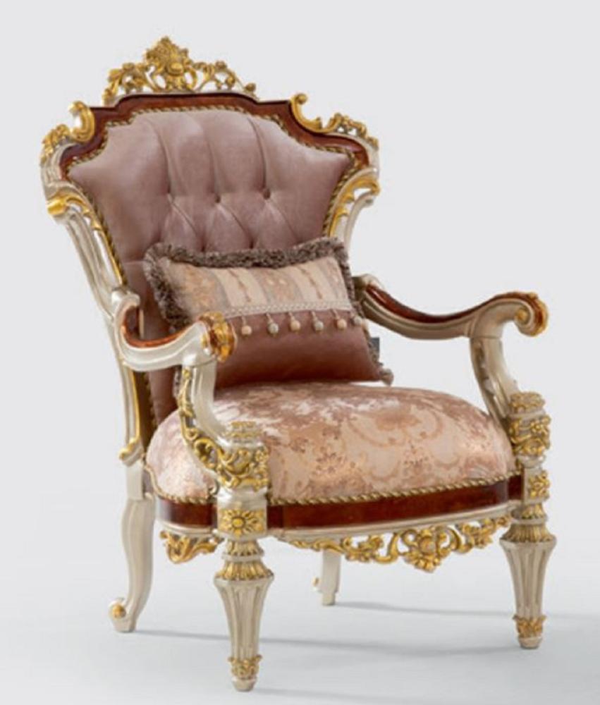 Casa Padrino Luxus Barock Sessel Rosa / Braun / Silber / Gold 78 x 70 x H. 116 cm - Prunkvoller Wohnzimmer Sessel mit elegantem Muster - Barock Möbel Bild 1