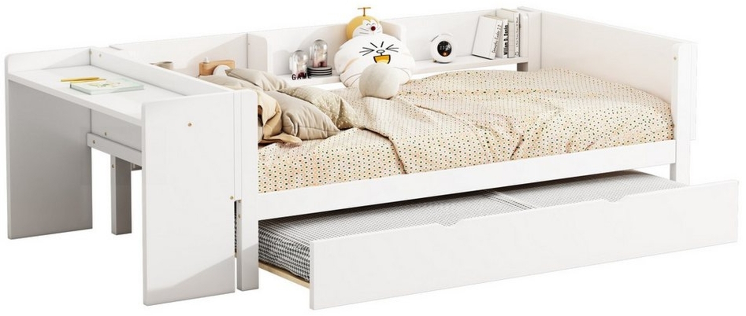 OKWISH Kinderbett Hausbett, mit ausziehbarem Bett, mit Schreibtisch (drei Regale an der Seite des Bettes 90x200cm), ohne Matratze Bild 1