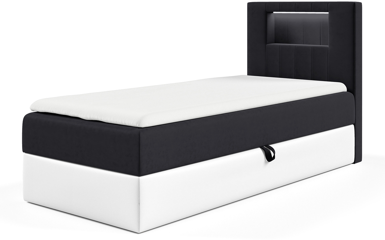 MEBLINI Kinderbett mit Bettkasten GARETH 1 100x200 Rechts – H3/Schwarz Samt Gepolstert Einzelbett mit Matratze - Polsterbett mit Stauraum - Bett mit Kopfteil – Stauraumbett Bild 1